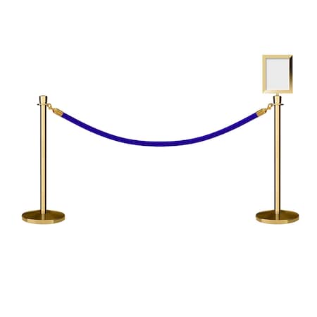 Stanchion Post & Rope Kit Pol.Brass,2CrownTop 1Blue Rope 8.5x11V Sign